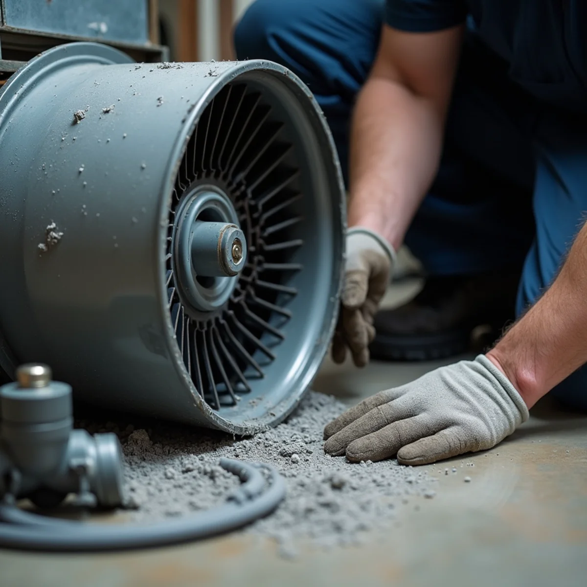 Freshly cleaned furnace blower wheel after air duct cleaning in a Miamisburg, OH home