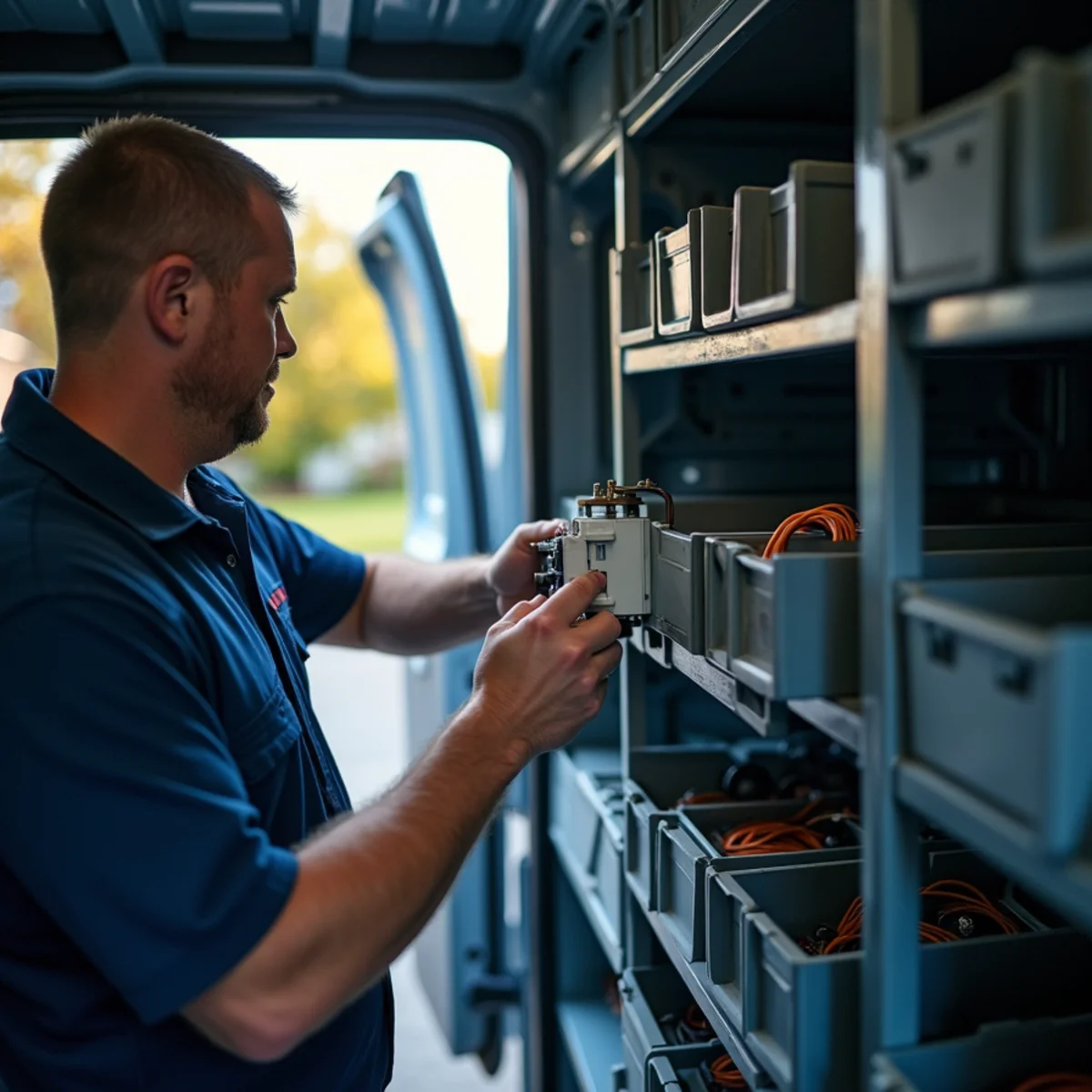 Emergency repair parts stocked in a service van for Miamisburg, OH after-hours HVAC calls