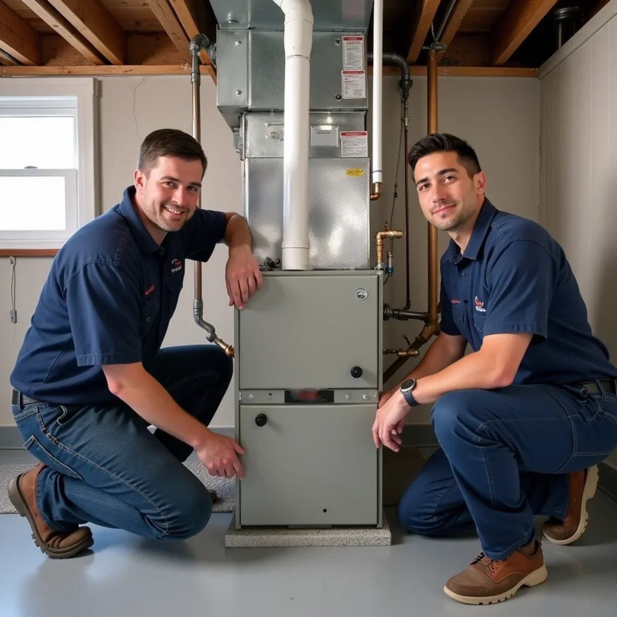 Completed furnace and matched AC coil installation in a clean Moraine, OH basement