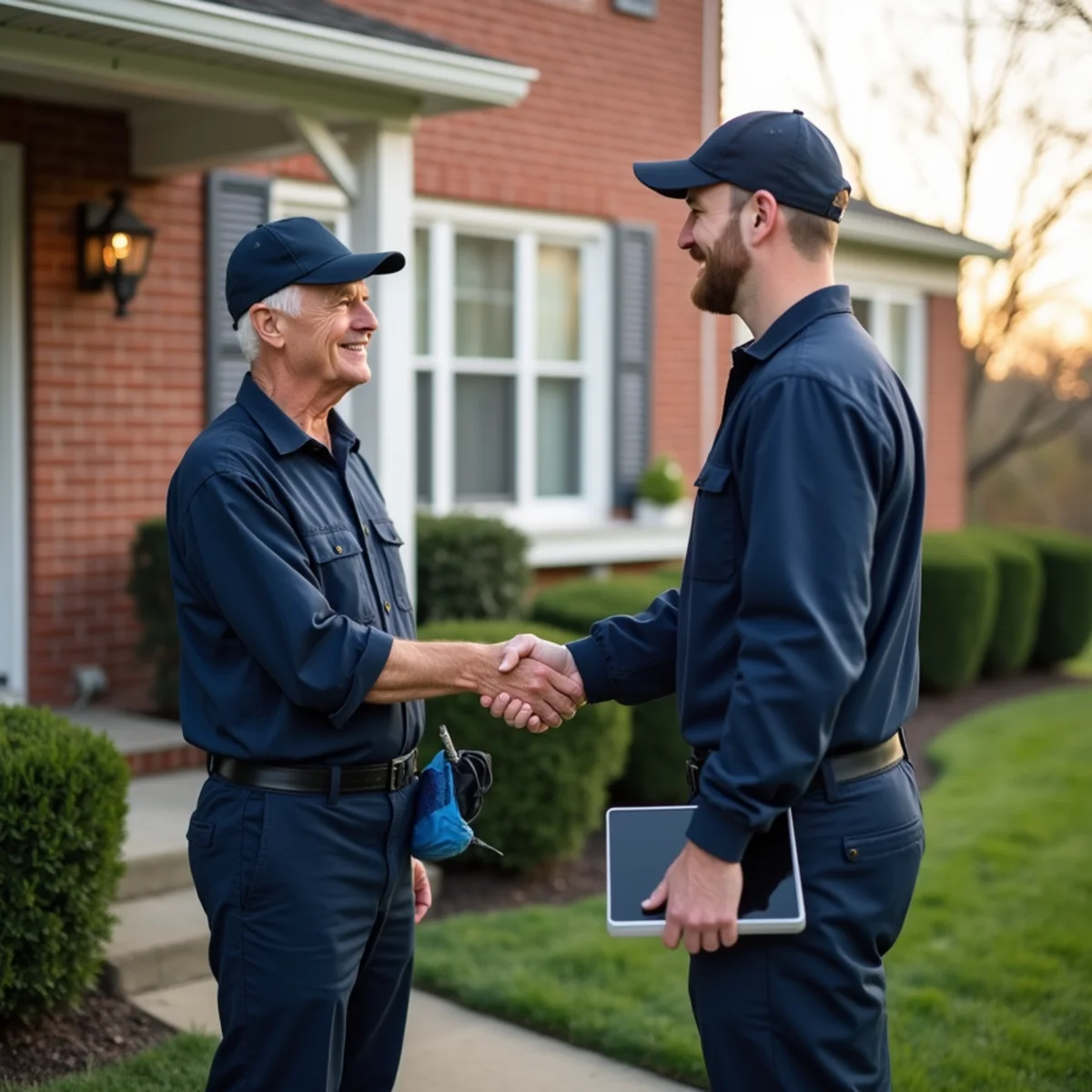 Miamisburg, OH homeowner shaking hands with an HVAC technician after a completed repair
