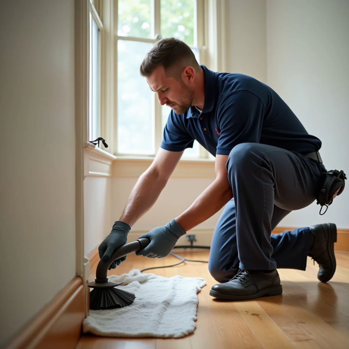 Technician cleaning air ducts in a rental house in Cedarville, OH