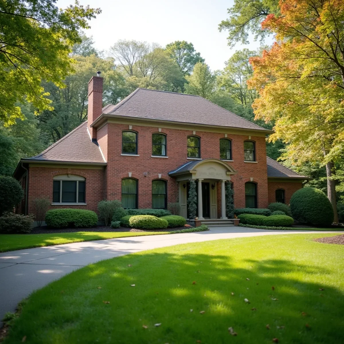 Large custom home on a wooded lot with multiple AC condensers in Evendale, OH