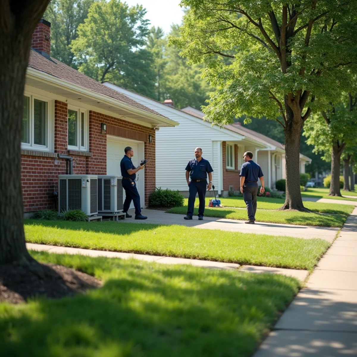 1970s split-level homes with aging AC condensers on a Fairfield, OH street