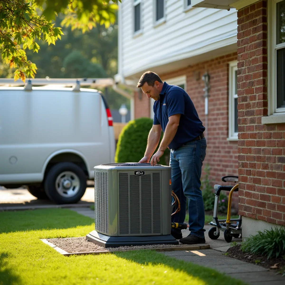 New Bryant condenser installed beside a 1970s split-level home in Fairfield, OH