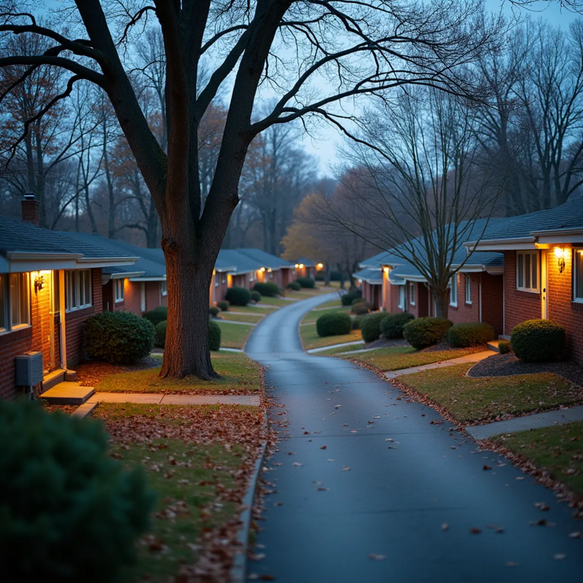 1960s bi-level homes with side-yard AC condensers on a Forest Park, OH street