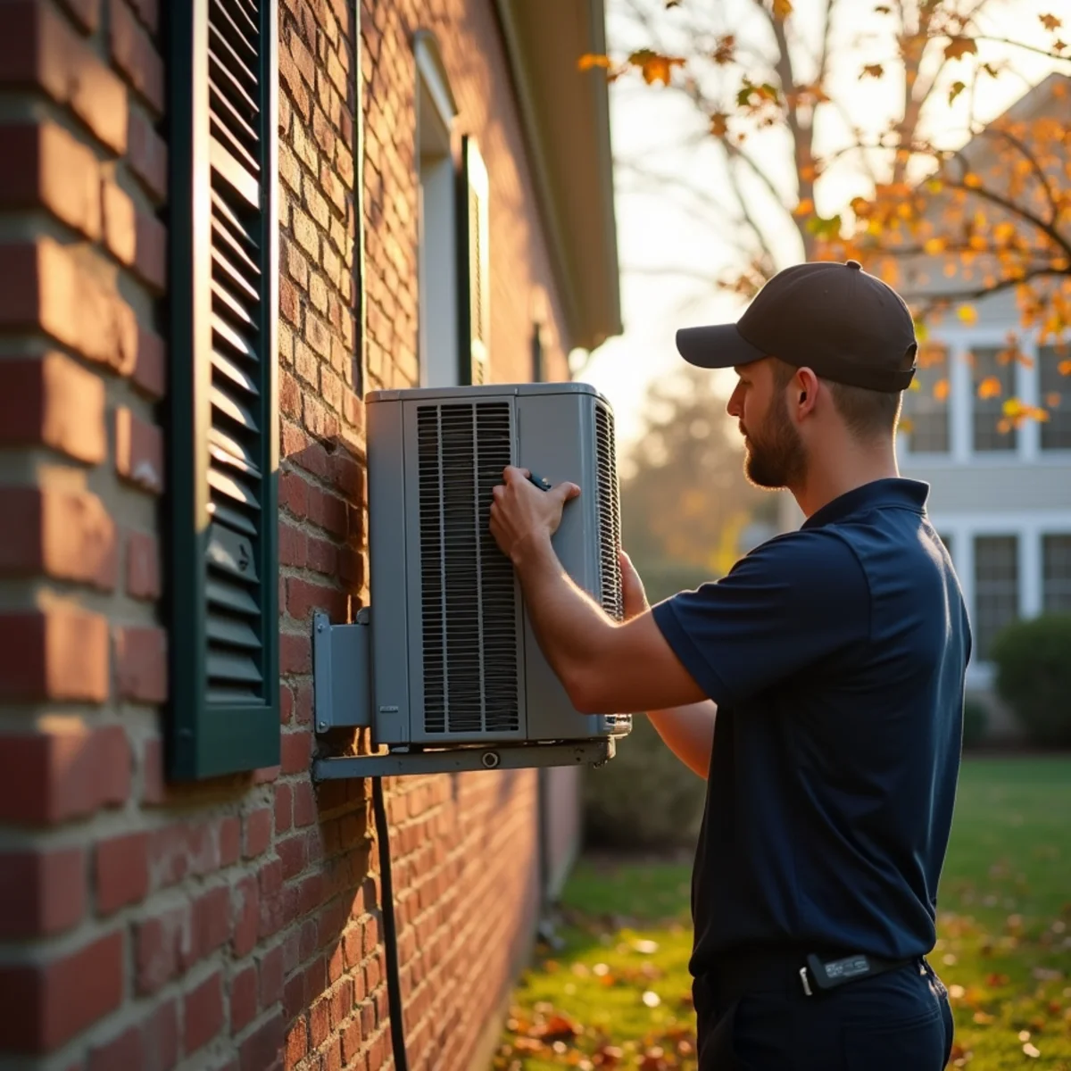 Ductless mini-split outdoor unit installed beside a historic brick home in Germantown, OH