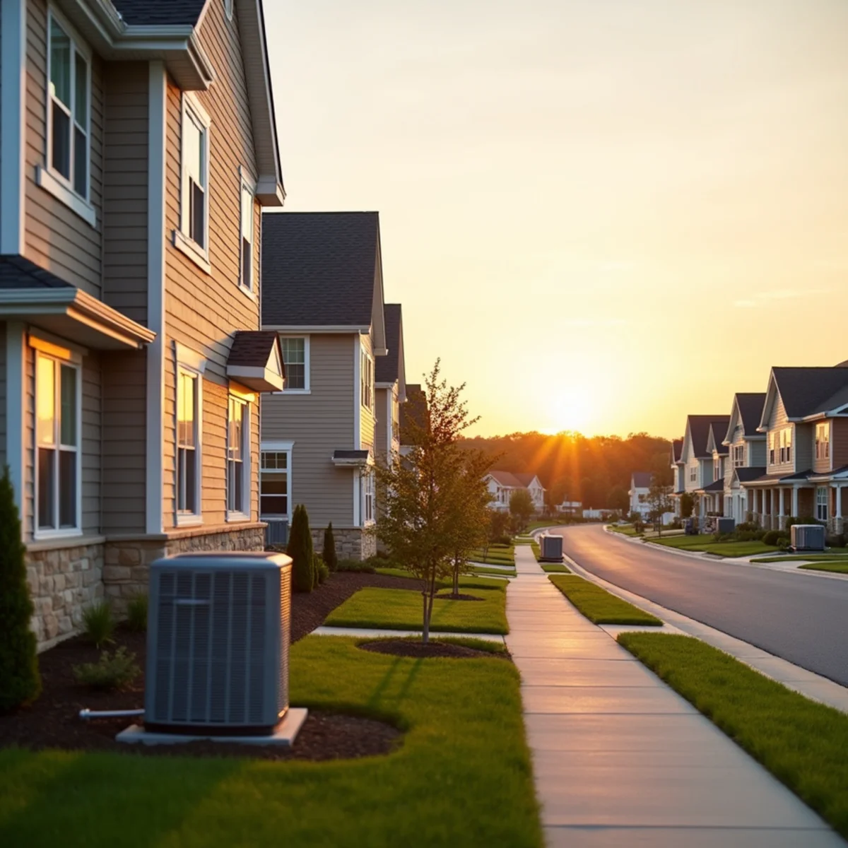 Newer two-story subdivision homes with first-owner AC condensers in Monroe, OH