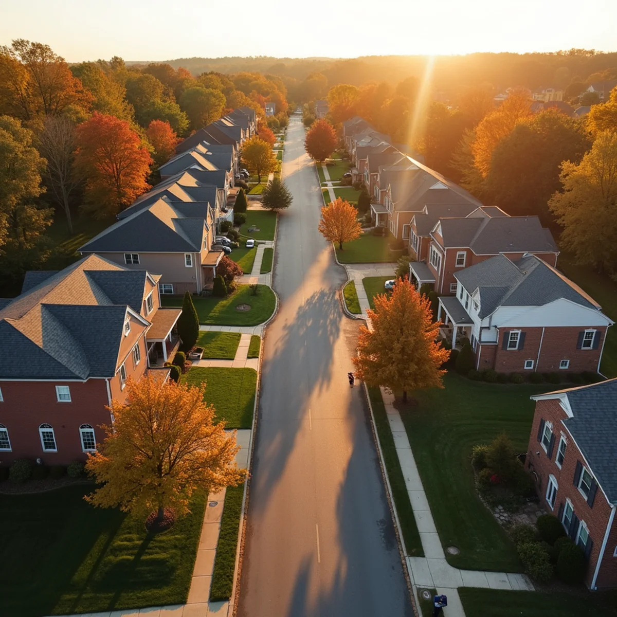 Wide residential streetscape mixing brick ranches and older frame homes in Montgomery County, OH