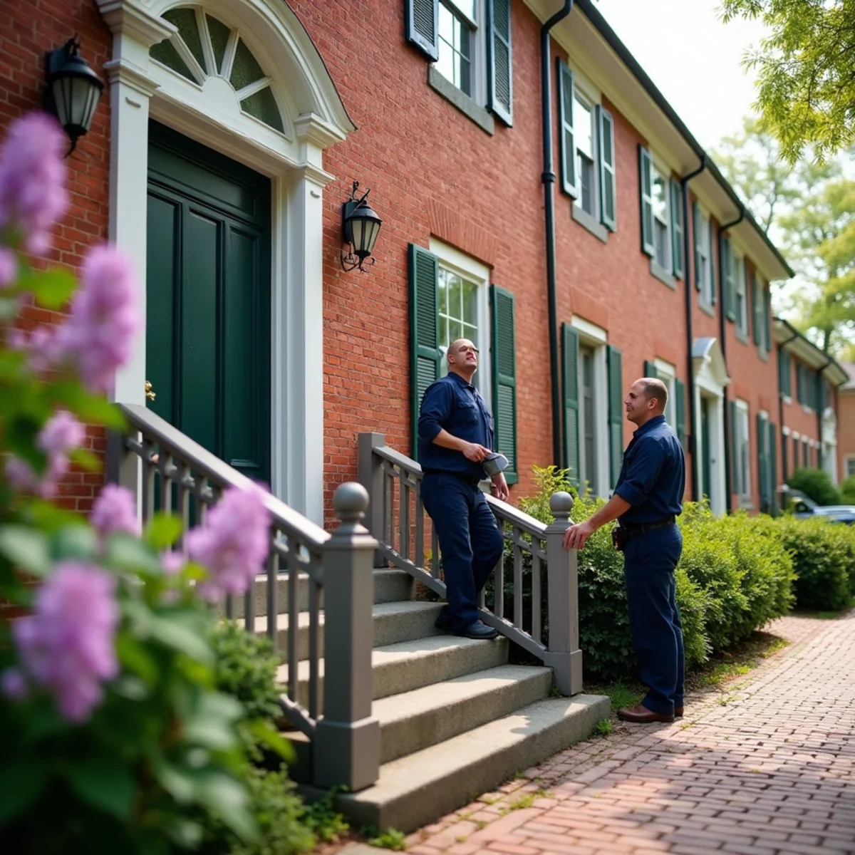 Federal-style brick home with a hidden ductless condenser in Waynesville, OH historic district