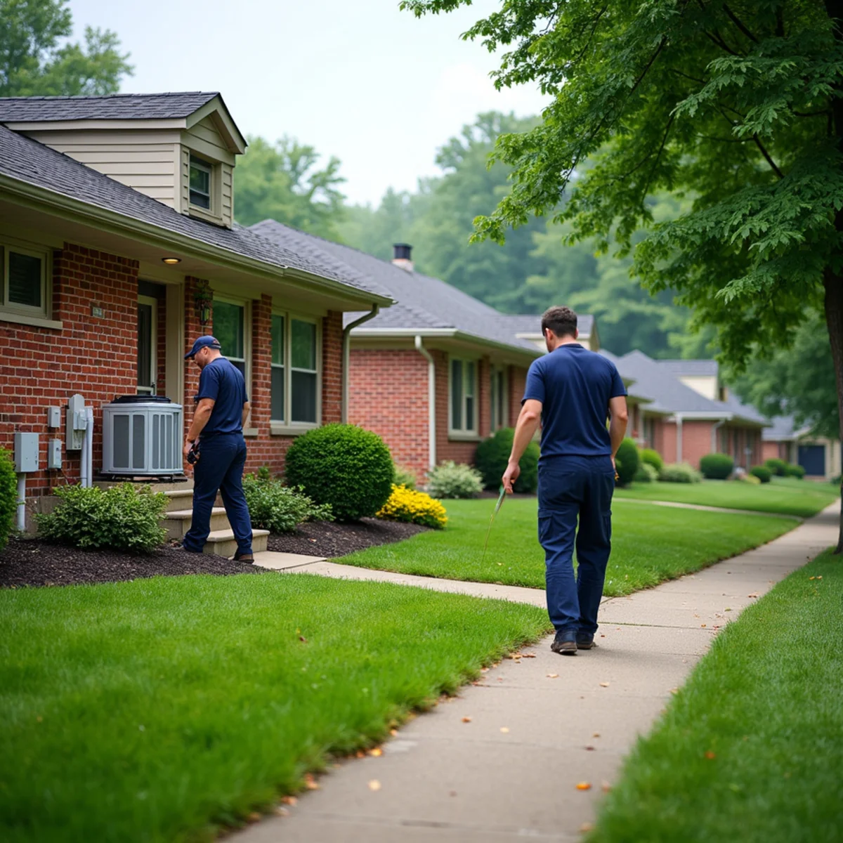 1970s brick ranch homes with condensers on a quiet West Milton, OH street